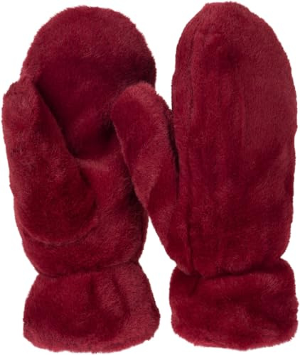 styleBREAKER Moufles femme en fausse fourrure douillette - Gants d'hiver en fausse fourrure douce et chaude 09010050, couleur:Bordeaux-rouge