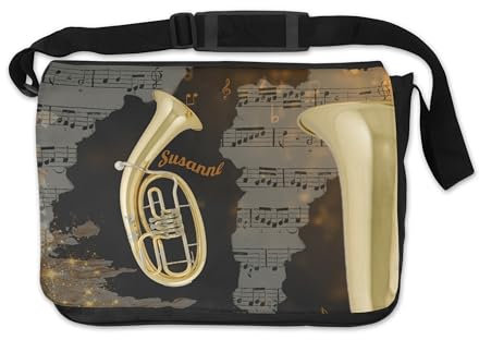 Personalisierte Notentasche für Tenorhorn – Praktische Umhängetasche mit einzigartigem Tenorhorn-Motiv und deinem Namen - praktische Inneneinteilung