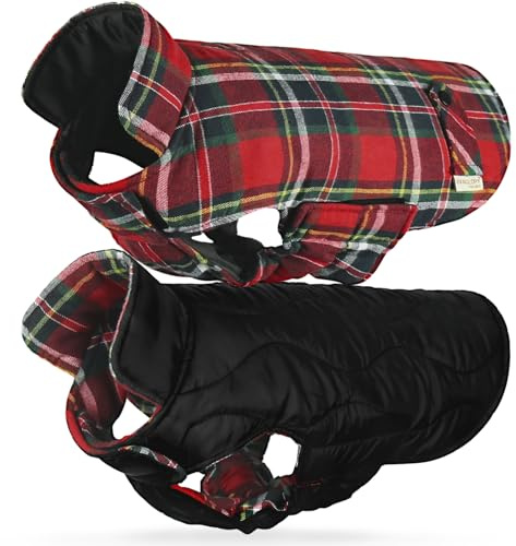 VIVAGLORY Hundemantel Softjoy Wintermantel Hundejacke, XXS, Weihnachten | Hundejacke mit Bauchschutz & Geschirr Öffnung für Weihnachten & Winter, Kariert Warm Fleece Verstellbar Softshell für Hund