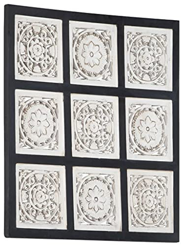 Baumaterialien Wandverkleidung Handgeschnitzte Wandplatte MDF 60x60x1,5cm Schwarz und Weiß