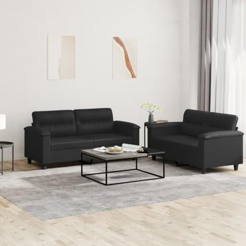 Brokky 2-TLG. Sofagarnitur mit Kissen Sofa Wohnzimmer Sitzgruppe Wohnzimmer Sofa Set Sofas FüR Wohnzimmer Schwarz Kunstlederer / 3202362
