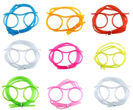 9 Stück gelockte Trinkhalme, lustiger Strohhalm, wiederverwendbarer Trinkhalm, Plastikstrohhalme für Kinder, Partyzubehör (Multicolor)