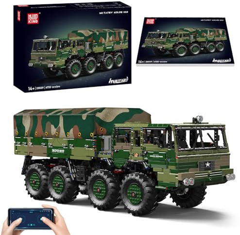 Mould King 20039 Technik LKW, Ferngesteuert High-Tech T813 Geländelastwagen mit 8 Motor, 4733 Teile Militär-LKW Modell Groß Transportfahrzeug Klemmbausteine Bausatz