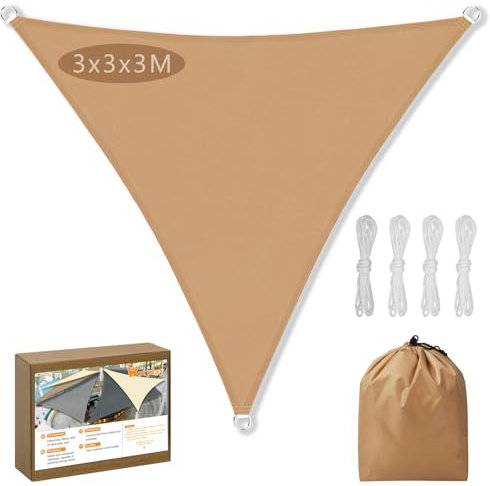 3 * 3 * 3m Vela Ombreggiante Triangolare Sabbia Vela Ombreggiante Impermeabile Accoppiato Con Corda E Sacchetto Di Stoccaggio Protezione UV 95% Adatta per Patio Terrazza Giardino Piscina