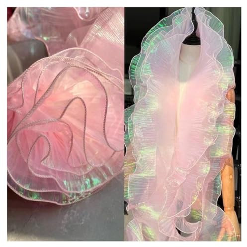 AMateschitz Plissee Spitzenborte Organza Farbverlauf Tüll Rüschen Bunt Rüschenbesatz Spitzenstoff Plissiert Rüschenband für Hochzeitskleid Zubehör Applikationen DIY Handwerk Nähen Rosa 10 Yard