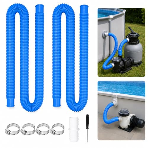 2 Stück Poolschlauch 32mm,150cm Saugschlauch,Schwimmbadschlauch 32 mm | Schlauch für Poolpumpe,Poolpumpe schlauch mit 4 Stück Sicherungsclip Und 1 Stück Schlauchverbinder