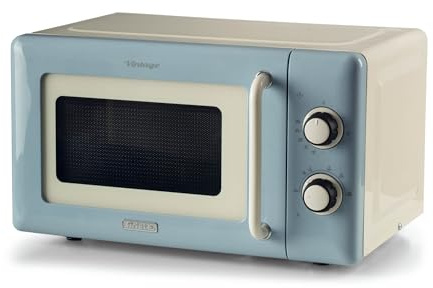 Ariete 3960 Mikrowelle Vintage, 800 W, Fassungsvermögen 20 l, 3 Funktionen, 6 Kochstufen, Timer, hellblau