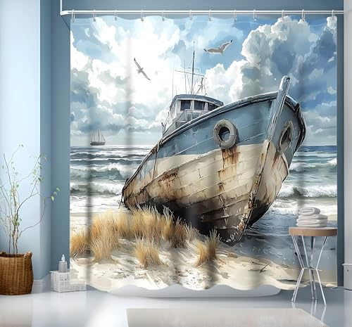 GXUNNAA Duschvorhang Ozean Maritim Nautische Motiv 200x200cm | Polyester,Maschinenwaschbar,Wasserabweisend,Inklusive 12 Ösen+Ringe, Für Badezimmer,Dusche & Badewanne,Leicht zu Reinigen