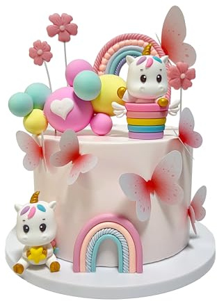 Unicorn Cake Toppers Cake Decorations for Girl Unicorn Theme Birthday Party | Unicorn Cake Toppers for Girl Women Birthday Party with Unicorn Rainbow Clouds Pink Butterfly