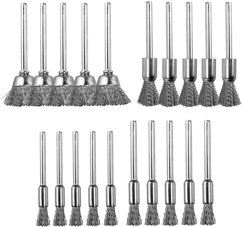HAFRILY 20 Stück 1/8(3mm) Drahtbürste Bohrmaschine für Bohrmaschine Drahtbürste 4 Größen drahtbürste klein für Schleifen Entfernen von Rost Farbe und Flecken