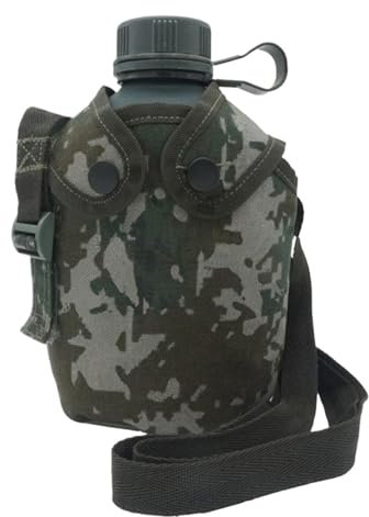 Botella térmica de agua de 1 litro con funda de camuflaje | Accesorios for deportes y actividades al aire libre, bidones de hidratación for senderismo de 1 litro con correa, contenedor de bebidas térm