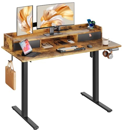 DEVAISE Electric Standing Desk with Storage,120×60 cm Sit Stand Desk Adjustable Height with Three Memory Function, Two Drawers, Gaming Desks for Home Office, Brown