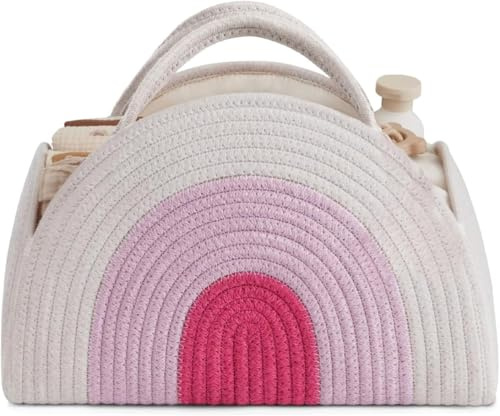 ZHUIYIWIN Baby Windel Caddy Organizer, Windel Organizer, Tragbarer Wickelorganizer, Wickelorganizer mit wechselbaren Fächern, Baby Wickeltasche für Feuchttücher und Babysachen (Farbverlauf rosa)