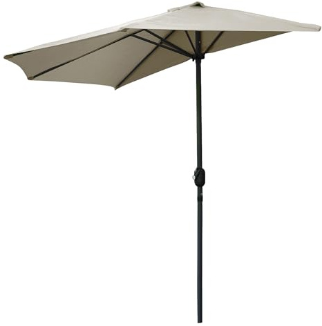 Spetebo Parasol 270 cm avec manivelle demi-cercle demi-parasol avec 5 nervures hydrofuge - Parasol mural parasol de balcon parasol de terrasse protection solaire parasol peu encombrant, taupe, 270 cm