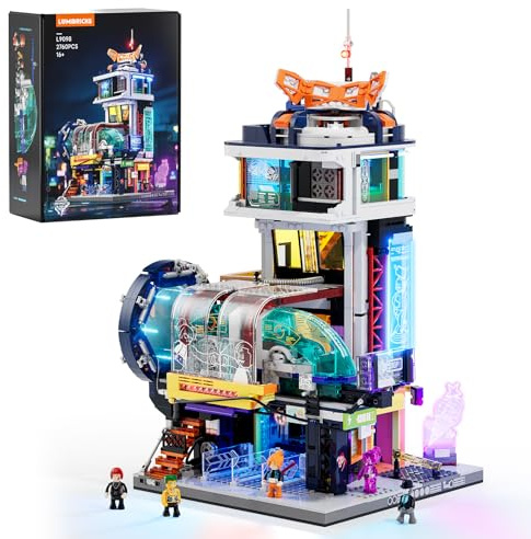 Lumibricks Cyberpunk Floating-Train-Station Lighting-Building-Bricks Set - Cyberpunk City Future Levitation Train Station Street View Collection LED Light Model 2760 Pcs for Adults and Sci-fi Lovers