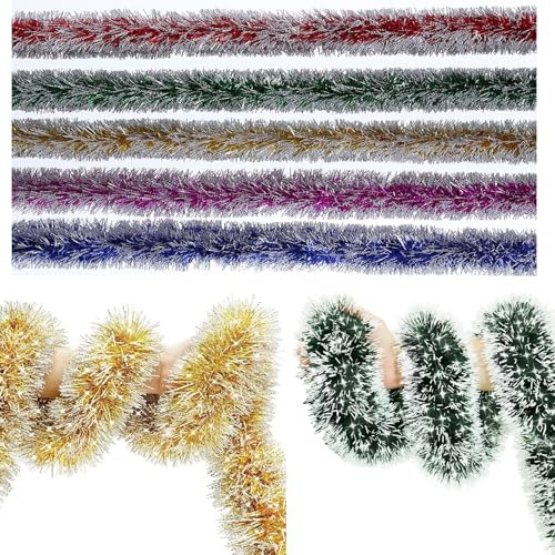 Guirnalda Espumillón de Navidad,Shibida 5PCS Guirnalda Navidads Metálicas Brillantes Guirnalda Oropel Navidads Brillante para Decorar Árbol de Navidad Boda Fiesta