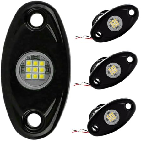 GARVALON Luci LED Sottoscocca Protezione Ip67 Kit 4 Pezzi Alimentazione a Bassa Tensione Materiale in Lega di Alluminio e Pc per Auto e Veicoli Off-road Adatto per Vari Ambienti