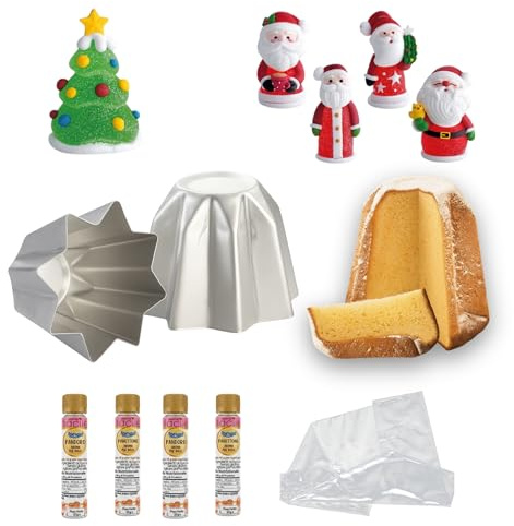 IPERGEL - Kit Pandoro Artigianale | Decorazioni Natalizie | Stampo in Alluminio, 4 Aromi Pandoro/Panettone, 8 Sacchetti | Idea Regalo Natale | Ricette e Regali Natalizi | Dolci di Natale (1000 g)