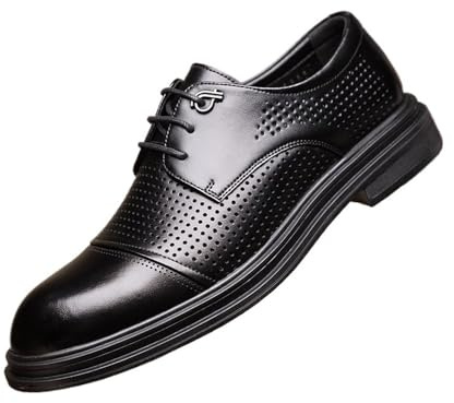 NLNKDTDPAK Affärssandaler herr sommar ihåliga andningsbara svarta läderskor fritidsskor(Black,39 EU)