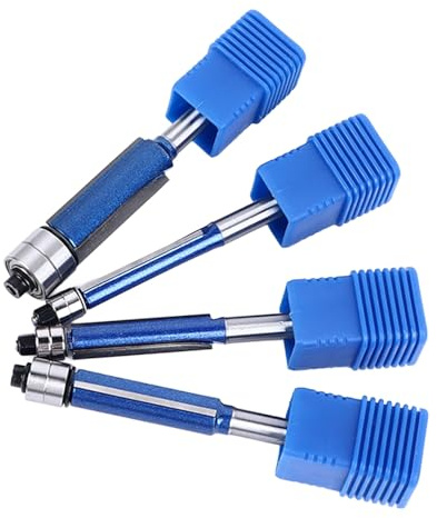 Zerodis Set di Punte per Rifinitura a Filo, Carburo Cementato, Punte per Fresa a 4 Pezzi, Doppi Cuscinetti, Strumento per la Lavorazione del Legno per Progetti Domestici e Professionali