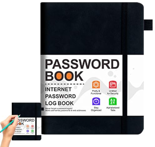 Cuaderno de contraseñas, cuaderno de gestión de cuentas, registro de información seguro, rastreador de datos sensibles, organizador de registro de contactos, adecuado para hombres, mujeres