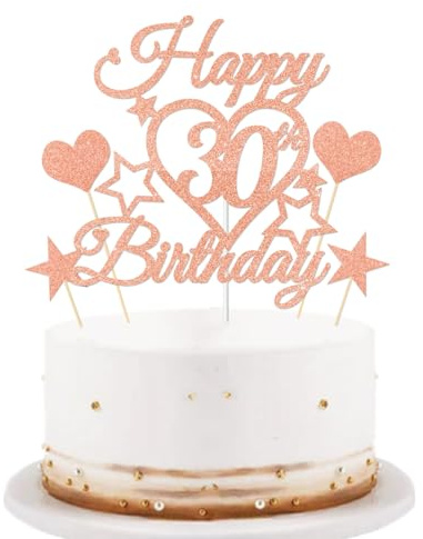 bng-bng 30th Birthday Cake Topper Decoration,Rose Gold Glittery Happy 30th Birthday Cake Cupcake Toppers For Women Age 30 Forty Party Supplies Decorations