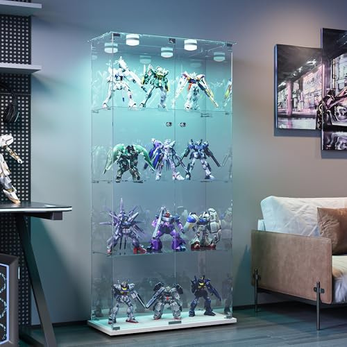 BPKADHY Glasvitrine mit Led Beleuchtung,Glasvitrine Stehend Glas Vitrinenschrank mit 2 Türen 4 Etagen Sammlervitrine für Sammlerstücke, Bücher, Modelle,Wein (2 Tür, 4 Etagen-LED-A, Weiß)