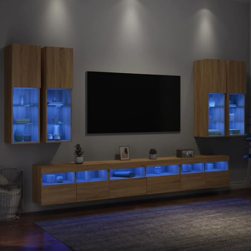 Générique Ensemble de Meubles TV muraux 7pcs et lumières LED chêne Sonoma Meubles TV,3216780