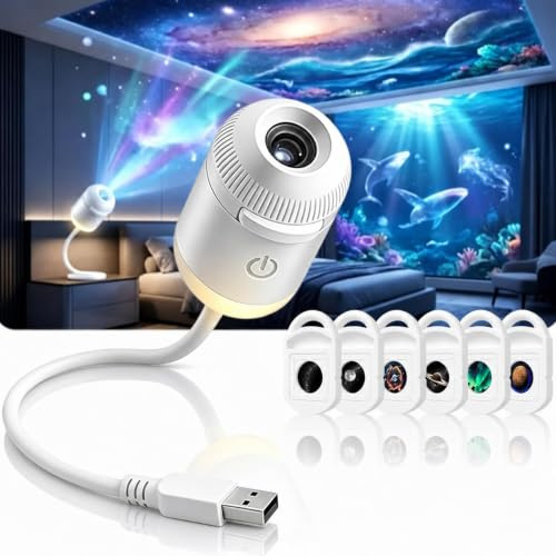 2-i-1 USB-driven 5D holografisk nattljusprojektor, HD dynamisk galax stjärnlampa med 3 6 12 24 projektionsbilder, 360 justerbara dekorlampor för barn sovrum resegåva