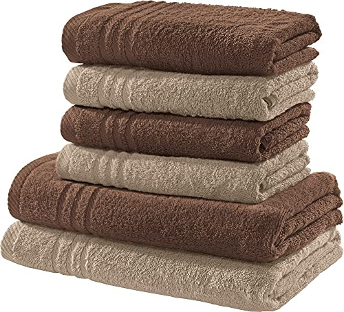REDBEST Handtuchset, Frottierset New York 2-farbig 6-TLG. braun-beige - leichte, weiche Qualität, saugstark, sehr strapazierfähig, 100% Baumwolle