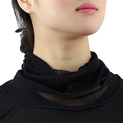 UK_Stone Donna Tinta Unita 100% Seta di Gelso Scaldacollo Colletto Faux Fazzoletti da Collo Collo Sciarpa Cerchio Loop Sciarpe(Nero)