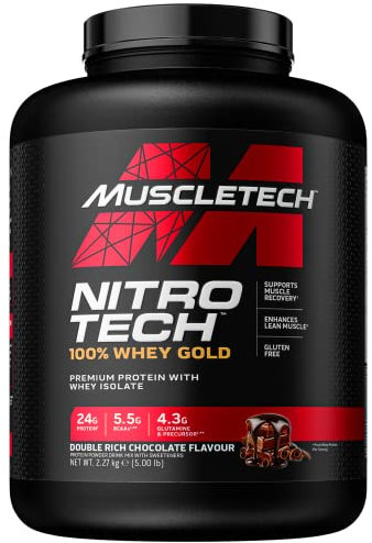 MuscleTech NitroTech 100% Whey Gold Protein Pulver, Whey Isolate Proteinpulver & Peptides, Proteinpulver für Männer und Frauen, 5.5g BCAA, 71 Servings, 2.27kg, Double Rich Schokolade