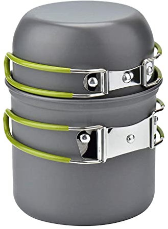 Set da campeggio Camping Stoviglie Kit Set di pentole Portatile leggero Outdoor Cookset Pentola di cottura , Verde Easy Aluminum Foldable 1-2 Persons