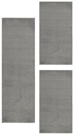 HomebyHome Bettumrandung Schlafzimmer 3 teilig Teppich Hellgrau - Waschbarer Bettumrandung Teppich Läufer Set Extra Flauschig Bettvorleger Schlafzimmer Bettset:2 St. 60x100 cm | 1 St. 80x250 cm