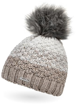 Neverless® Damen Strick-Mütze gefüttert Fleece-Innenfutter Fell-Bommel Kunstfell Winter-Mütze Bommelmütze Grobstrick Mehrfarbig