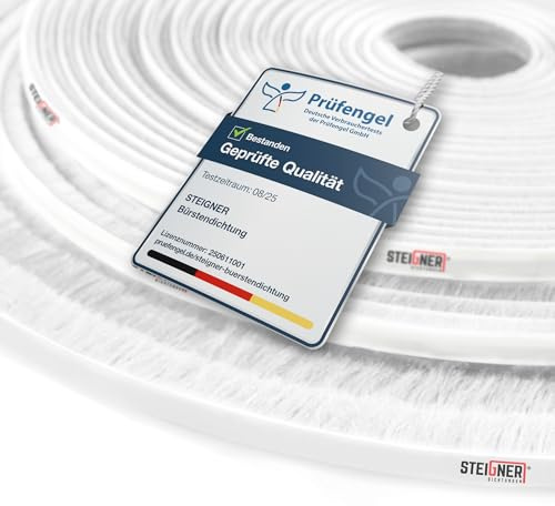 STEIGNER Bürstendichtung selbstklebend Weiß 4 mm x 5 m - Robuste Türdichtung für Schiebetüren, Kleiderschränke, Möbel - Türbürstendichtung, Staubschutz, Geräuschdämmung
