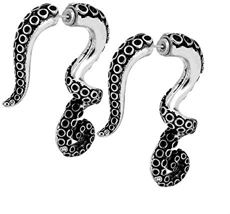 OUFER 3D Octopus Fake Spiral Tapers Fakes Ear Plugs Burn Silver Body Piercing Jewelry Halloween Earrings