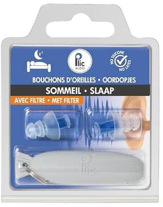 PLIC AUDIO - Bouchons d’oreilles pour dormir - Contre les Ronflements - Atténuation 18dB - Protection Auditive Ultra Confortable - 2+1 Corolles et Double Filtre - Hypoallergéniques et Réutilisables
