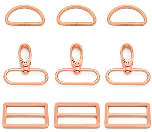 MELORDY 15 Stück Metall-Drehknöpfe mit D-Ringen und dreifach gleitenden Schnallen für Geldbörsen, Taschen, Gurte, DIY-Nähzubehör-Set