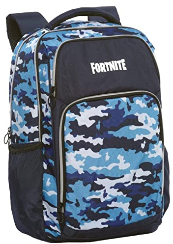 FORTNITE - Zaino Organizzato, Spallacci Regolabili, Con Scomparti, Porta PC, Chisuo Con Zip, Scuola Elementare, Media, Superiori, cm 42x34x23 - Blu Camo