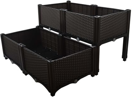 LiGuVCY Raised Garden Bed Kit, Elevated Planter Boxes for Outdoor, Flower Balcony Vegetable Grow, Planting Container Brown with Self-Watering Disks
