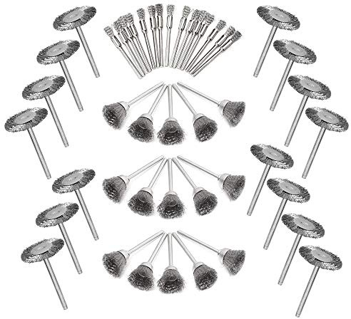 Mesee 45 Stücke Drahtbürste Kit, Scheibenbürste Set, Bürsten-Set aus Stahldraht, Stahldraht Rad Pinsel Set Polieren Reinigung Drehwerkzeug Buffing Pinsel Full Kit für Rotary Tools