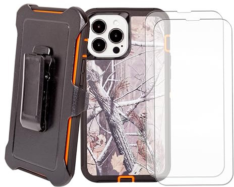 WallSkiN Schutzhülle für iPhone 13 Pro Max (6,7 Zoll) mit 2 Displayschutzfolien, robuster Ganzkörper-Fallschutz in Militärqualität, Holster für Herren, Gürtel mit Clip-Ständer, Camouflage
