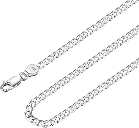 Suplight Panzerkette Herren 925 Silber Halskette Gliederkette 3mm Breit Kubanische Silberkette 66cm lang Unisex Cuabn Link Chain Echtschmuck Geschenkideen für Frauen Jungen Männer
