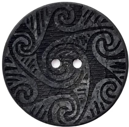 Kokosnussknopf, Kokosnuss gefärbt und Muster gelasert, Ideal für Kreative Projekte (Schwarz, 30 mm) (5 Stück)