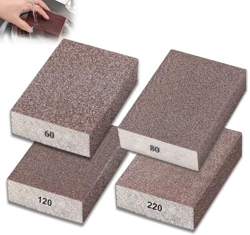 Sunxeke 4 Stück Schleifschwamm grobe feine Blöcke Kit 60/80/120/220 Körnung für Topfbürste Pfannenbürste Metall Schleifen Holz Schleifgläser Schleifen Waschbar & Wiederverwendbar N-G-001-60/80/120/220