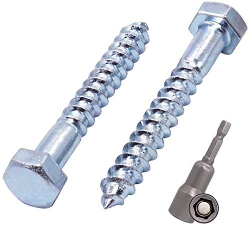 SKIR'CO 35 Stück Holzschrauben DIN 571 Stahl Verzinkt M8 x 60 mm - Sechskant-Bodenziehschrauben - Tiefziehschrauben (Mit Magnetischem Bit)