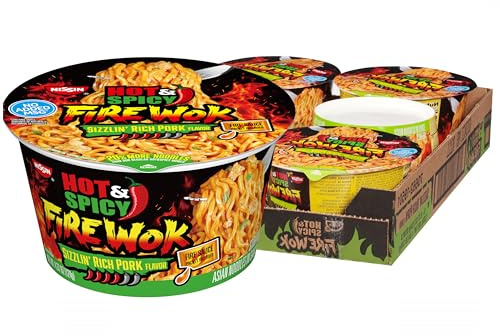 Nissin Hot & Spicy Fire Wok, Sizzlin' Rich Cerdo, 4.5 onzas (paquete de 6)