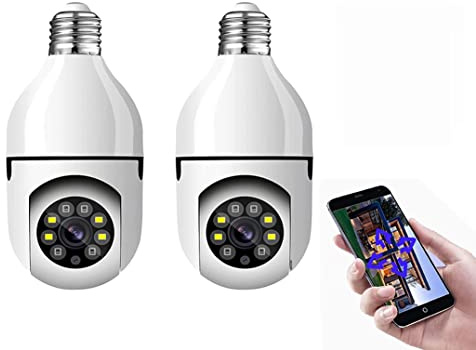 DISCORAMA 2PCS TELECAMERA A LAMPADINA 360°, TELECAMERA DI SORVEGLIANZA WIRELESS CON CONTROLLO REMOTO TRAMITE APP 1080P, TELECAMERA LAMPADINA E27