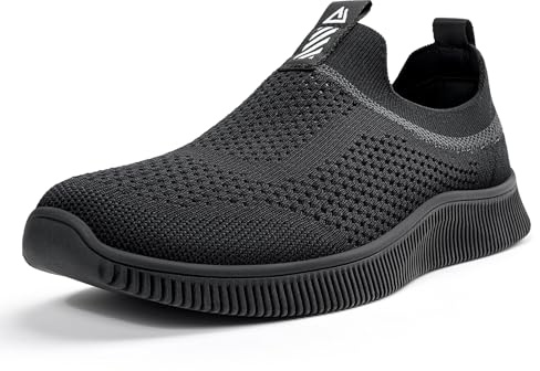 MrToNo Herr Slip On träningsskor andningsbar nät gym sport löparskor lätta sneakers promenadskor vardag atletiska tennisskor-Xin, 1231 Svart, 43.5 EU